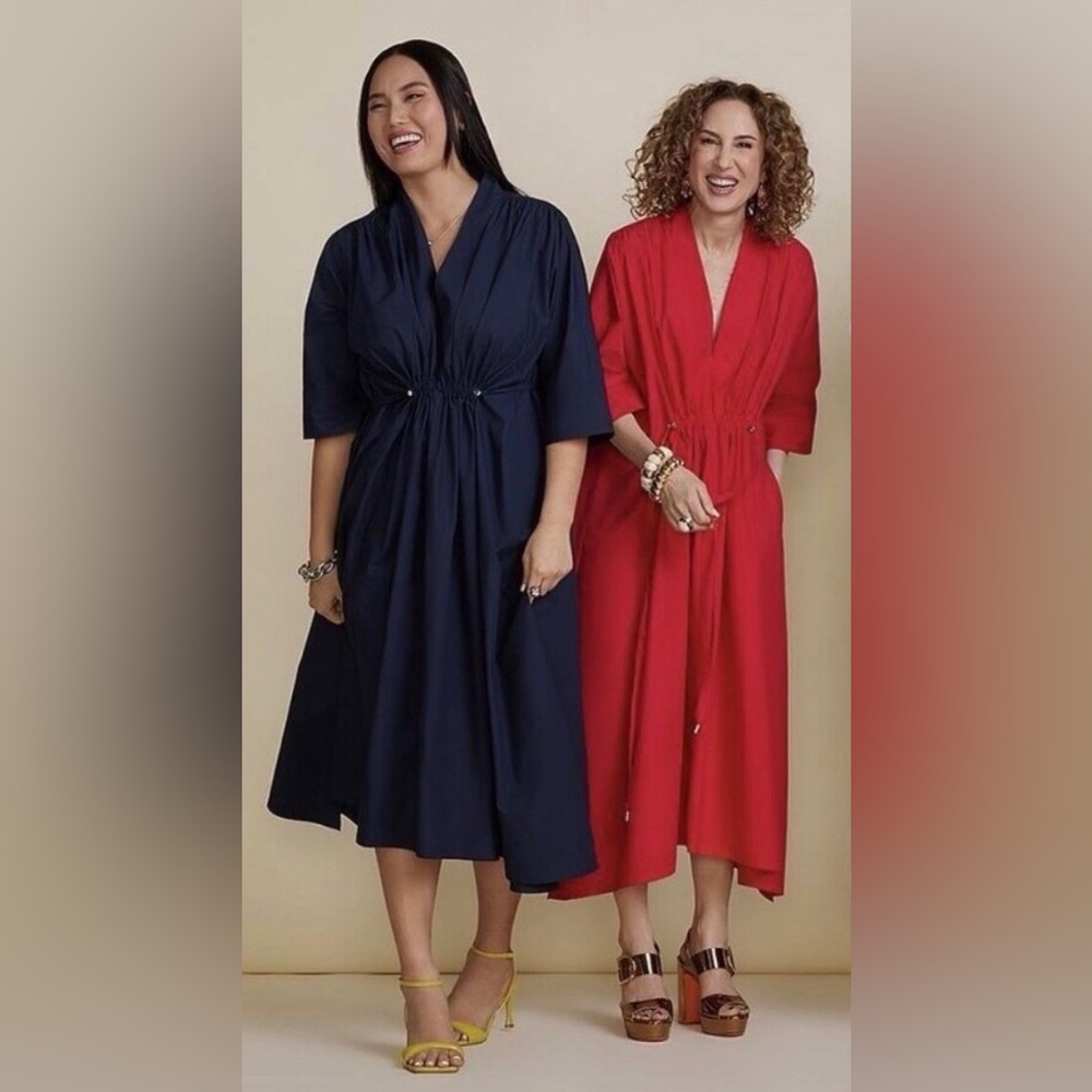 Carla Rockmore Red Drawstring Waist Midi Dress S